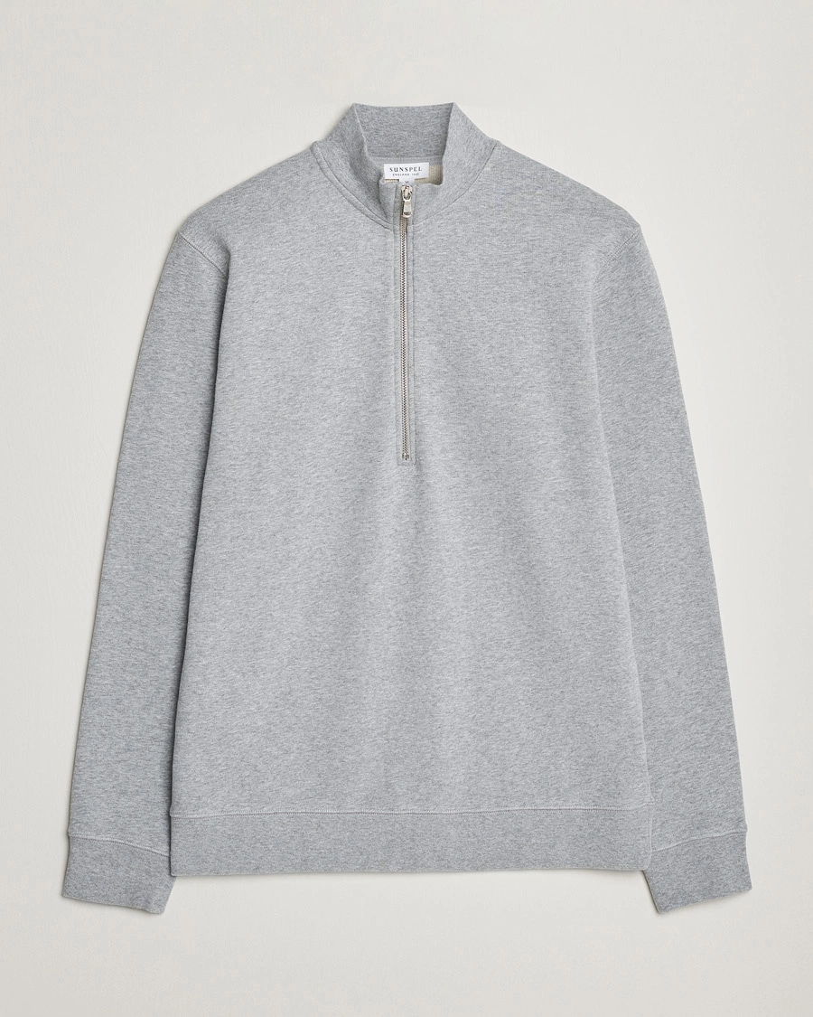 Herren | Pullover | Sunspel | Loopback Half Zip Grey Melange