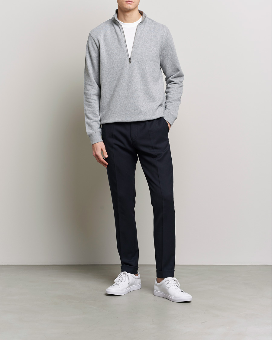 Herren | Pullover | Sunspel | Loopback Half Zip Sweatshirt Grey Melange