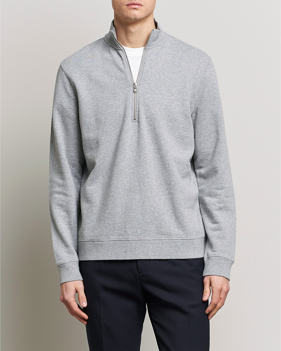 Herren | Pullover | Sunspel | Loopback Half Zip Sweatshirt Grey Melange