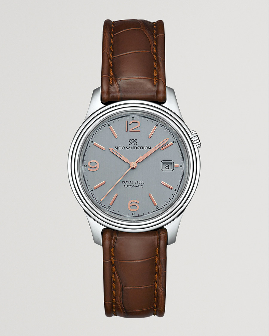 Herren | Sjöö Sandström Royal Steel Classic 41mm Grey and Brown Alligator | Sjöö Sandström | Royal Steel Classic 41mm Grey and Brown Alligator