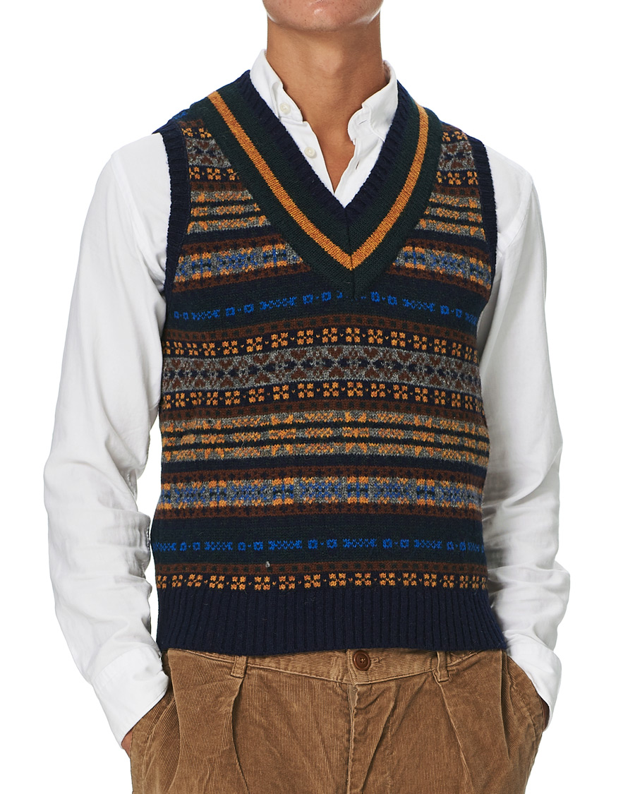 Herren | Pullover | BEAMS PLUS | Fairisle Crickett Vest Navy
