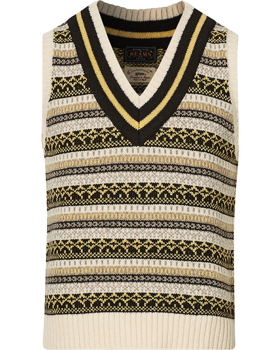 Herren | Pullover | BEAMS PLUS | Fairisle Crickett Vest Off White