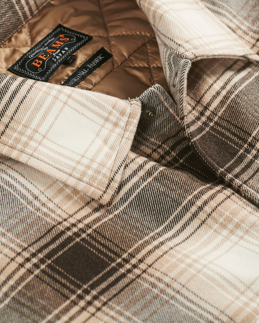 Herren | Jacken | BEAMS PLUS | Quilted Open Collar Jacket Brown Check