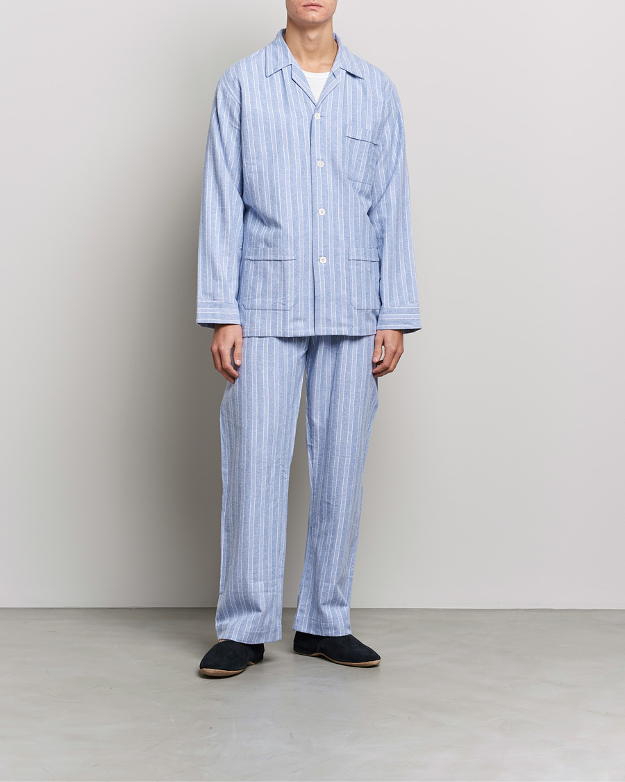 Herren | Freizeitkleidung | Derek Rose | Brushed Cotton Flannel Striped Pyjama Set Blue