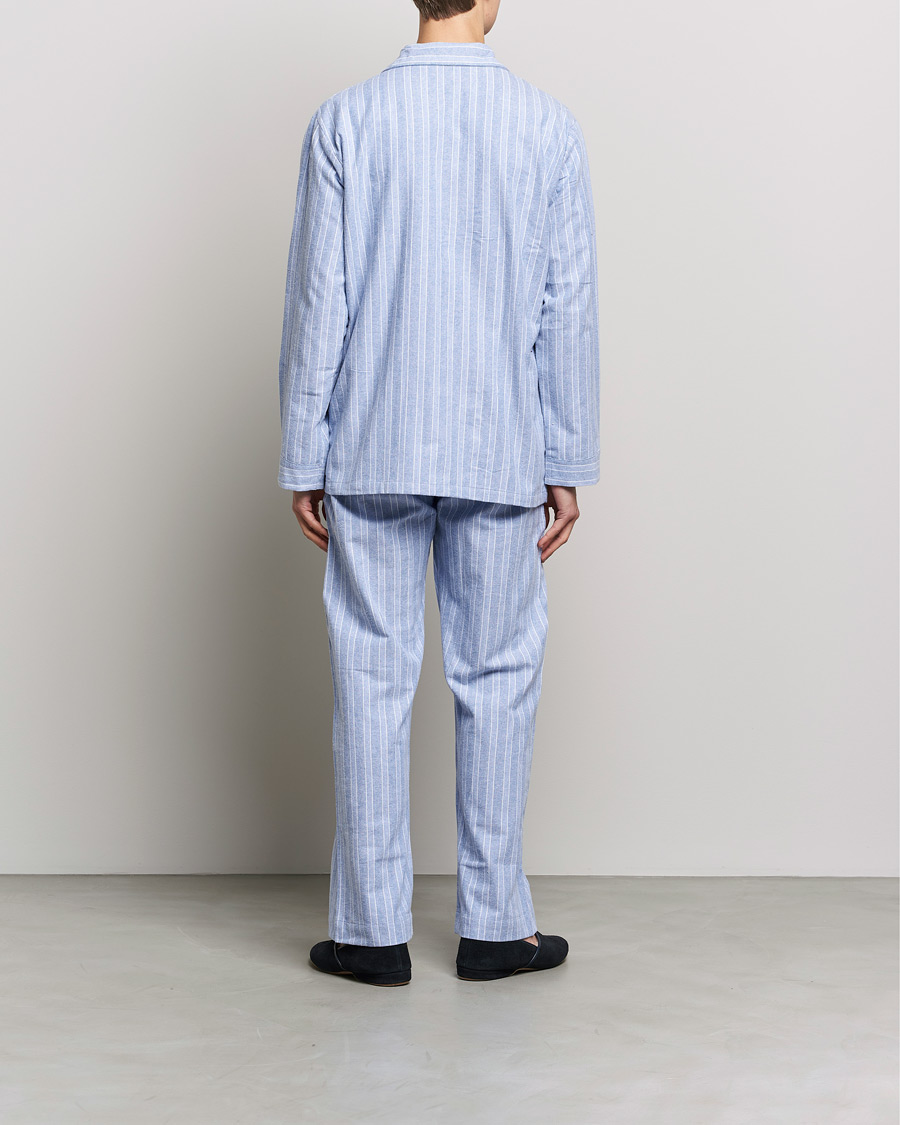 Men |  | Derek Rose | Brushed Cotton Flannel Striped Pyjama Set Blue