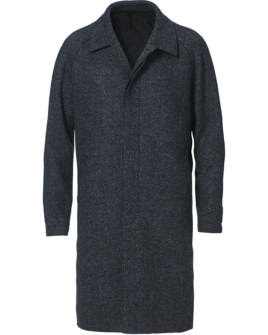 Herren | Jacken | Harris Wharf London | Herringbone Fly Front Raglan Coat Grey Blue