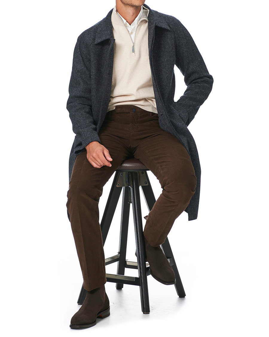 Herren | Jacken | Harris Wharf London | Herringbone Fly Front Raglan Coat Grey Blue