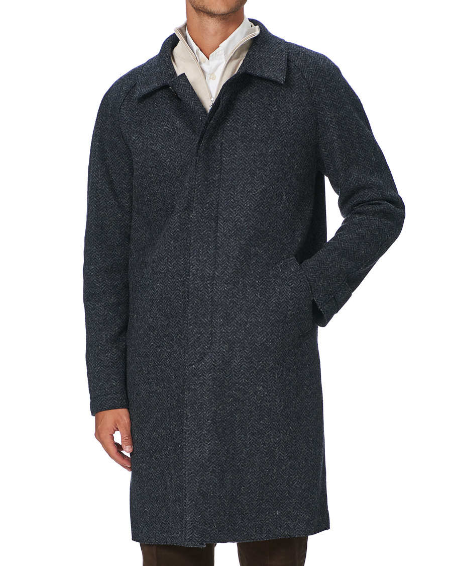 Herren | Jacken | Harris Wharf London | Herringbone Fly Front Raglan Coat Grey Blue