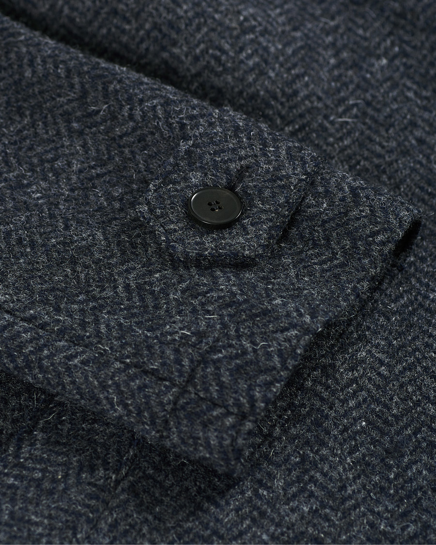 Herren | Jacken | Harris Wharf London | Herringbone Fly Front Raglan Coat Grey Blue