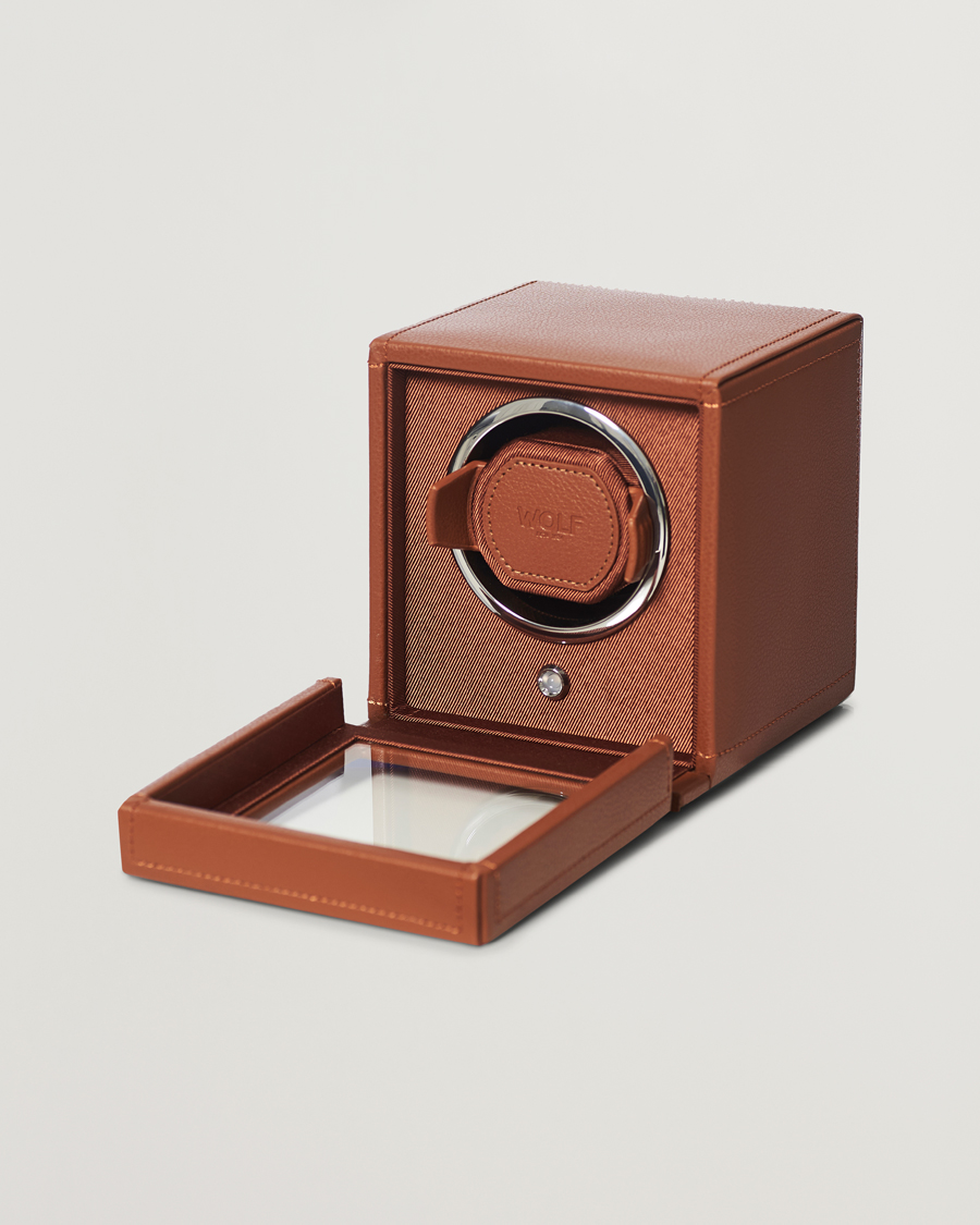 Herren | Uhren- und Schmuckkasten | WOLF | Cub Single Winder With Cover Cognac