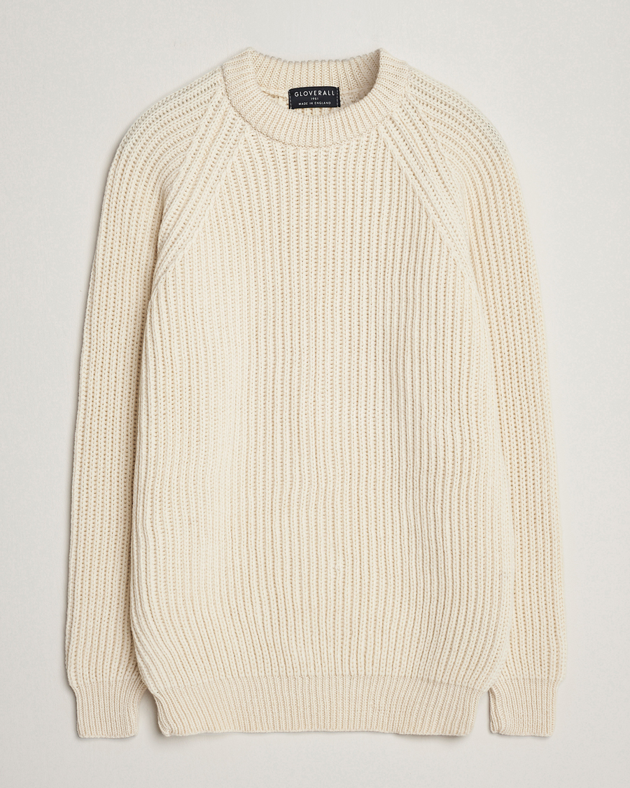 Herren | Pullover | Gloverall | Fisherman Rib Chunky Wool Crew Ecru