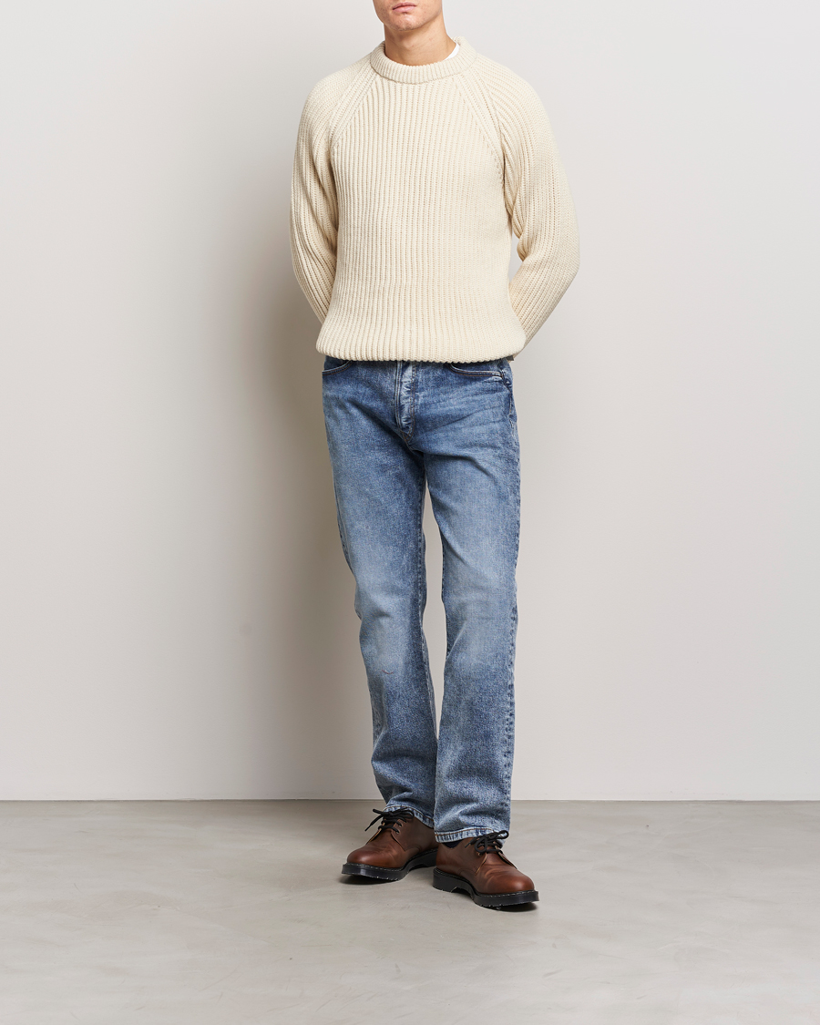 Herren | Pullover | Gloverall | Fisherman Rib Chunky Wool Crew Ecru