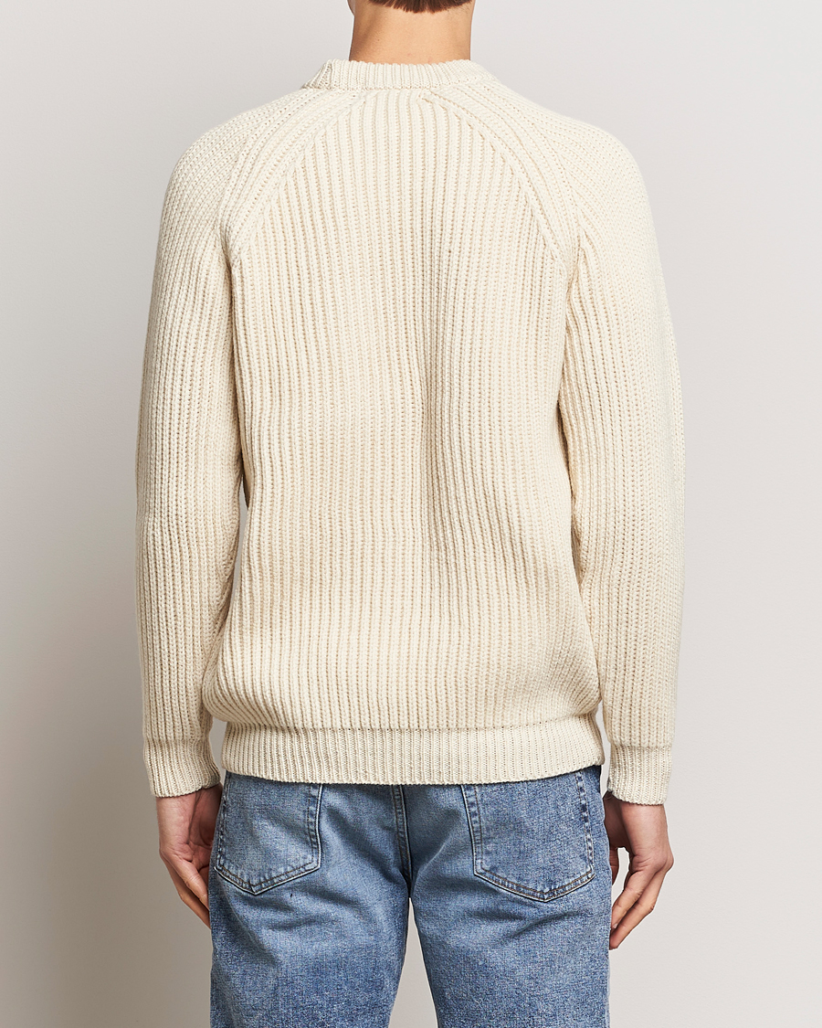 Herren | Pullover | Gloverall | Fisherman Rib Chunky Wool Crew Neck Ecru