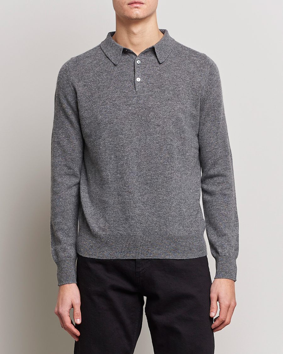 Herren | Pullover | People's Republic of Cashmere | Cashmere Long Sleeve Polo Heather Grey