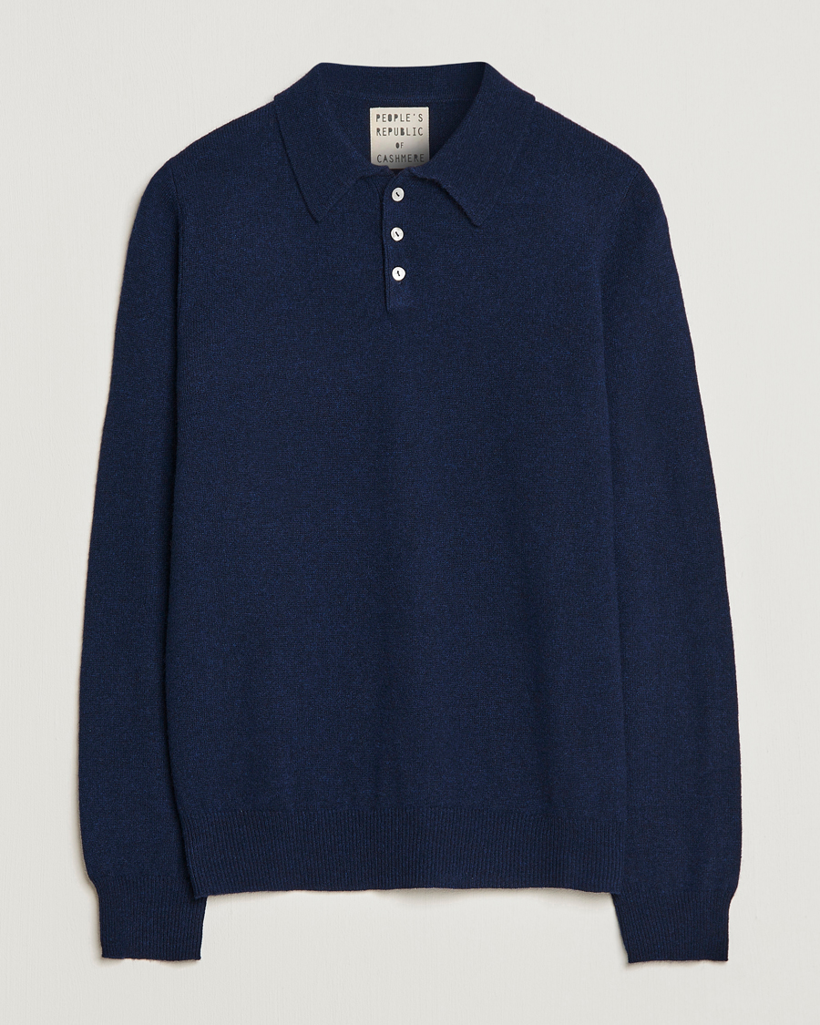 Herren | Pullover | People's Republic of Cashmere | Cashmere Long Sleeve Polo Navy