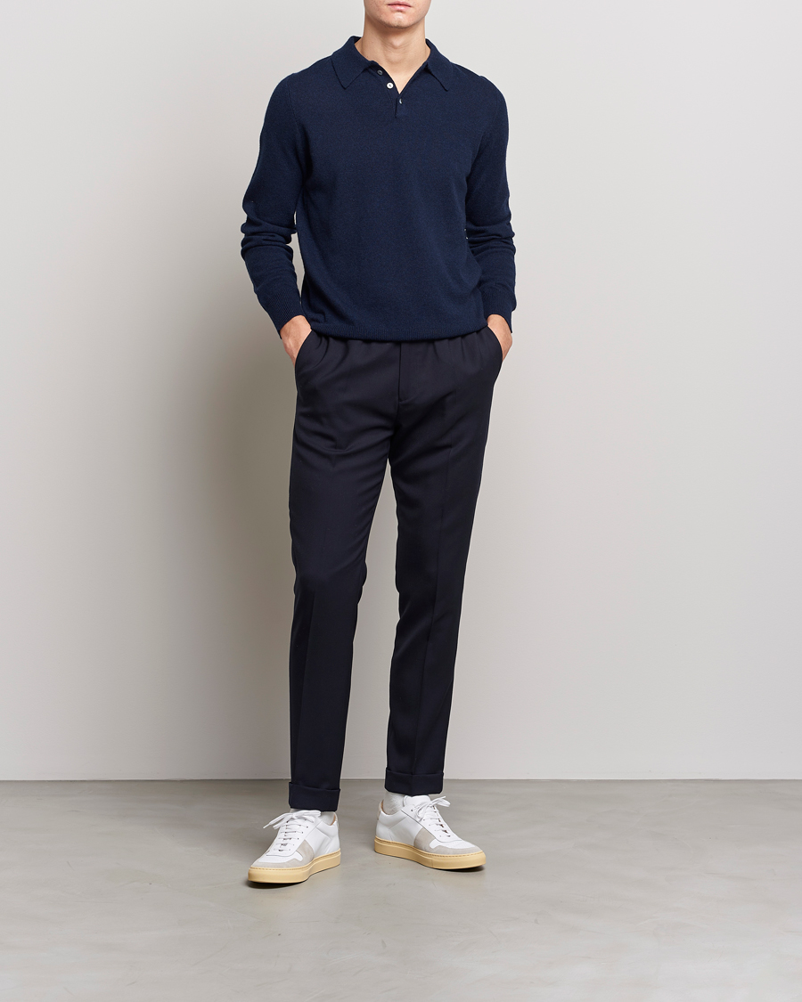 Herren | Pullover | People's Republic of Cashmere | Cashmere Long Sleeve Polo Navy