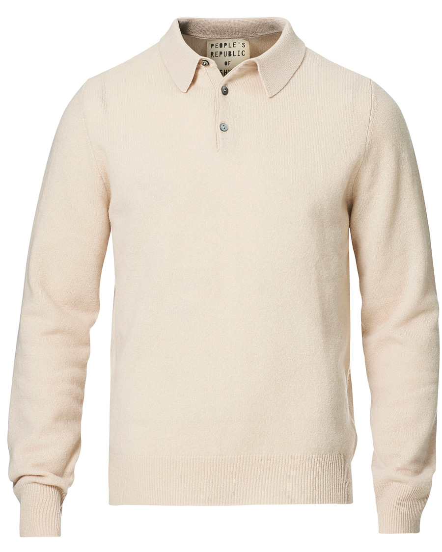 Herren | Pullover | People's Republic of Cashmere | Cashmere Long Sleeve Polo Cream