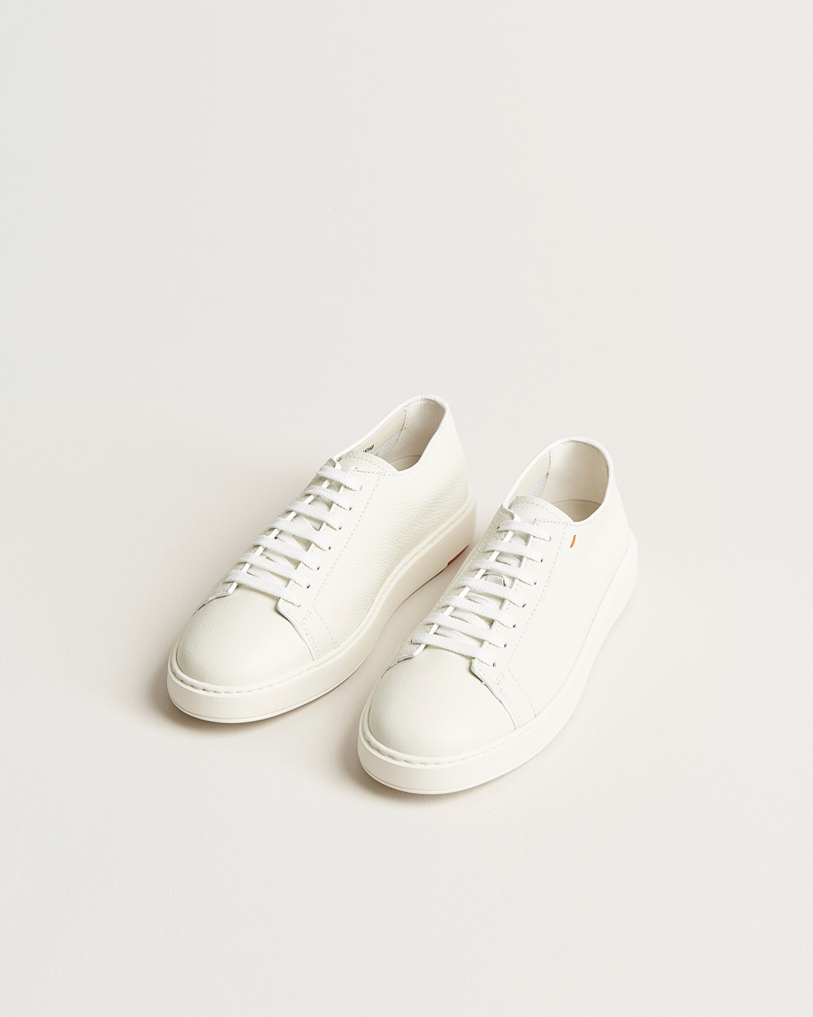 Santoni Low Top Grain Leather Sneaker White Calf