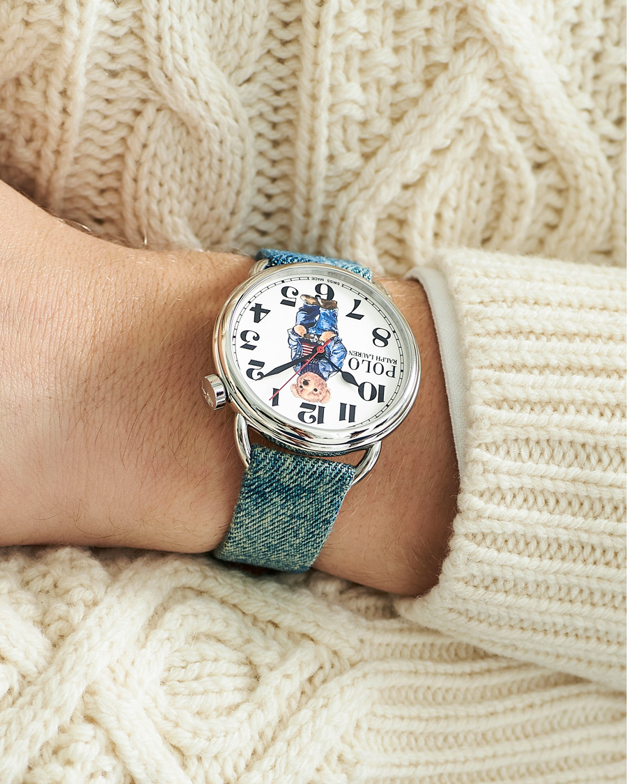 Herren | Polo Ralph Lauren 42mm Automatic Denim Flag Bear Steel With White Dial | Polo Ralph Lauren | 42mm Automatic Denim Flag Bear Steel With White Dial