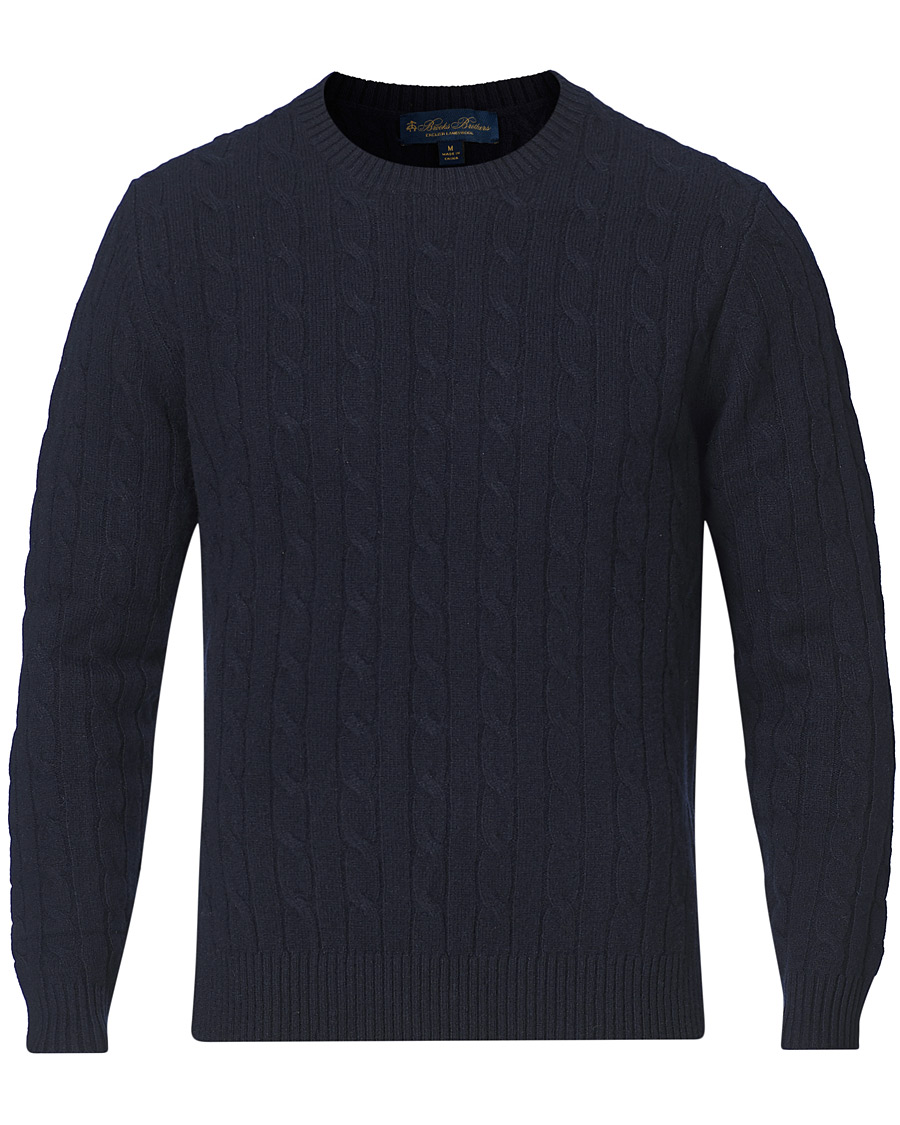 Herren | Pullover | Brooks Brothers | Lambswool Cable Crew Neck Navy
