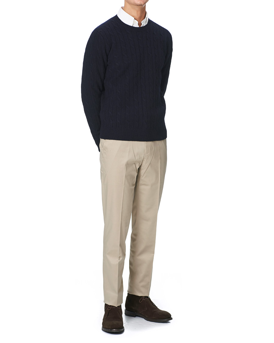 Herren | Pullover | Brooks Brothers | Lambswool Cable Crew Neck Navy