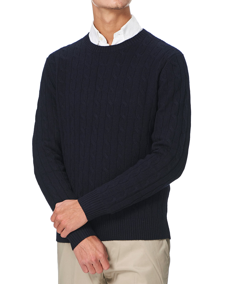 Herren | Pullover | Brooks Brothers | Lambswool Cable Crew Neck Navy