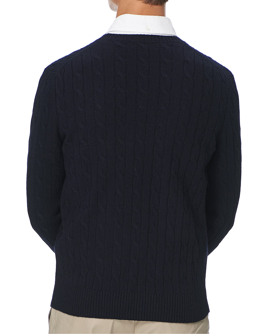 Herren | Pullover | Brooks Brothers | Lambswool Cable Crew Neck Navy