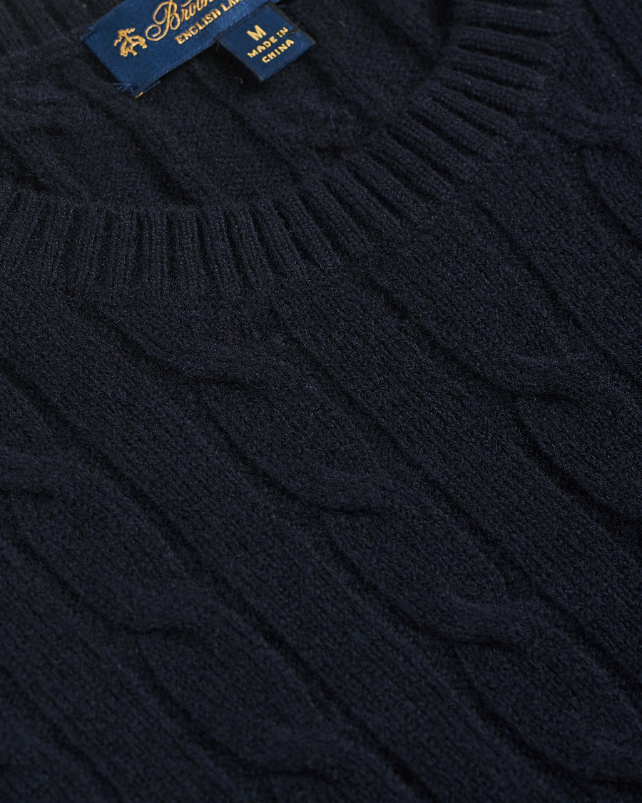 Herren | Pullover | Brooks Brothers | Lambswool Cable Crew Neck Navy