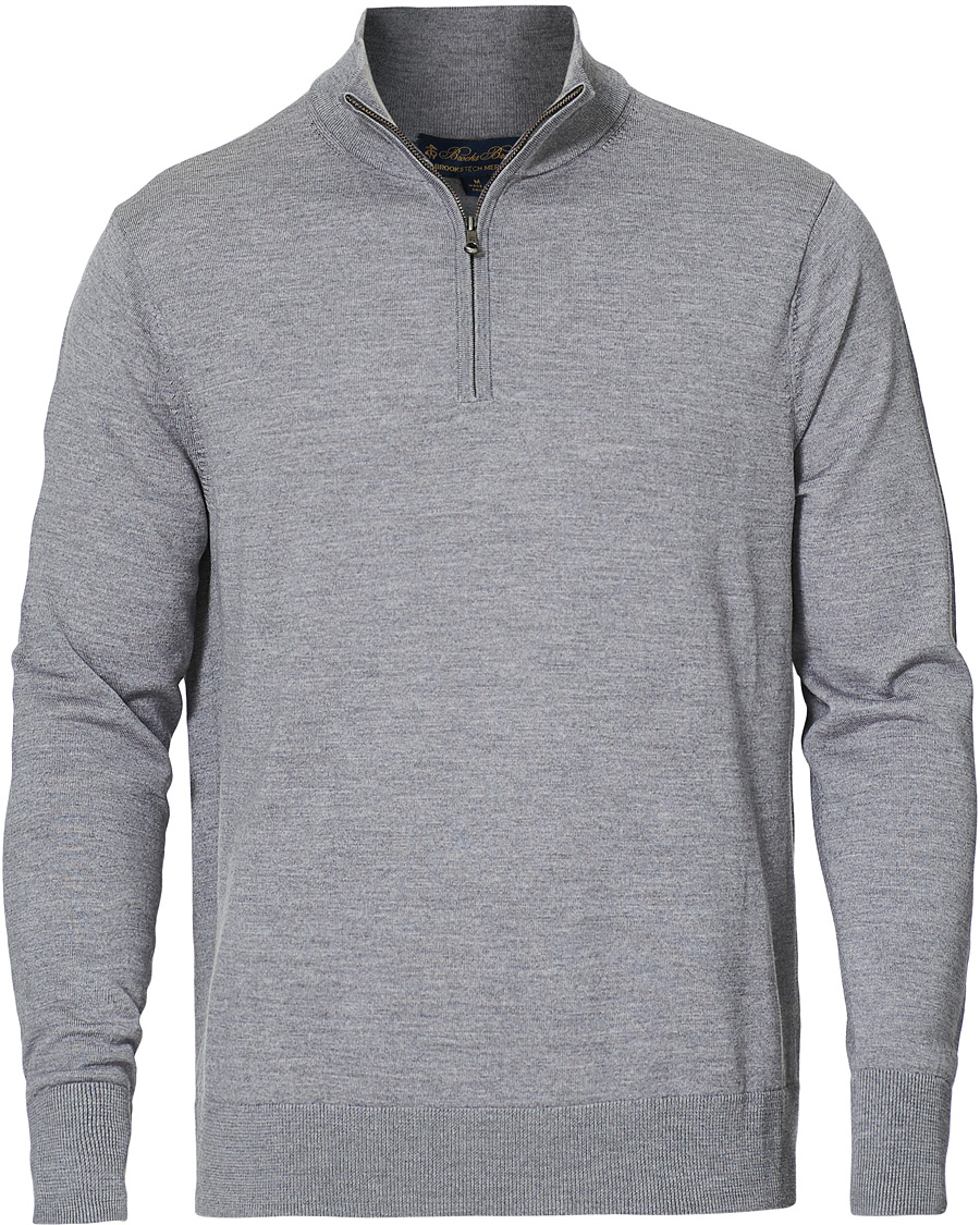 Herren | Pullover | Brooks Brothers | Washable Merino Wool Half Zip Heather Grey