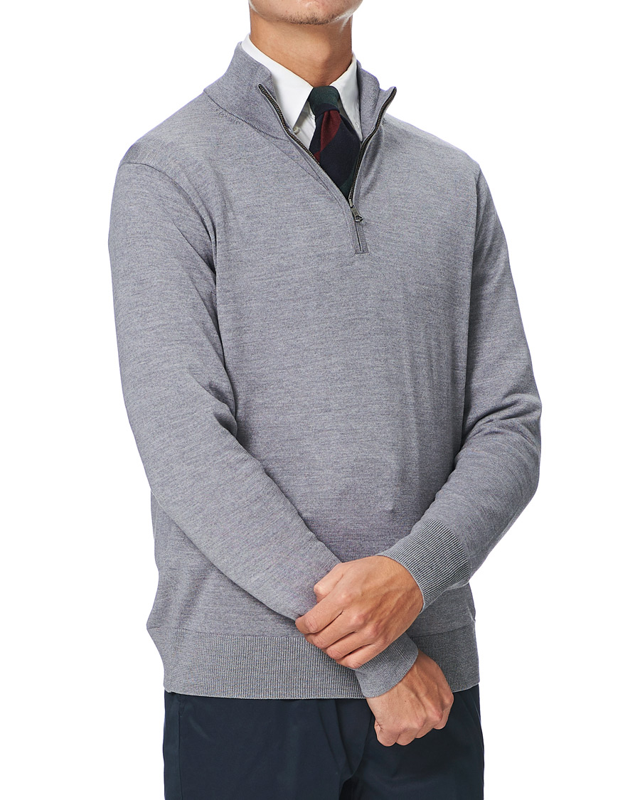 Herren | Pullover | Brooks Brothers | Washable Merino Wool Half Zip Heather Grey