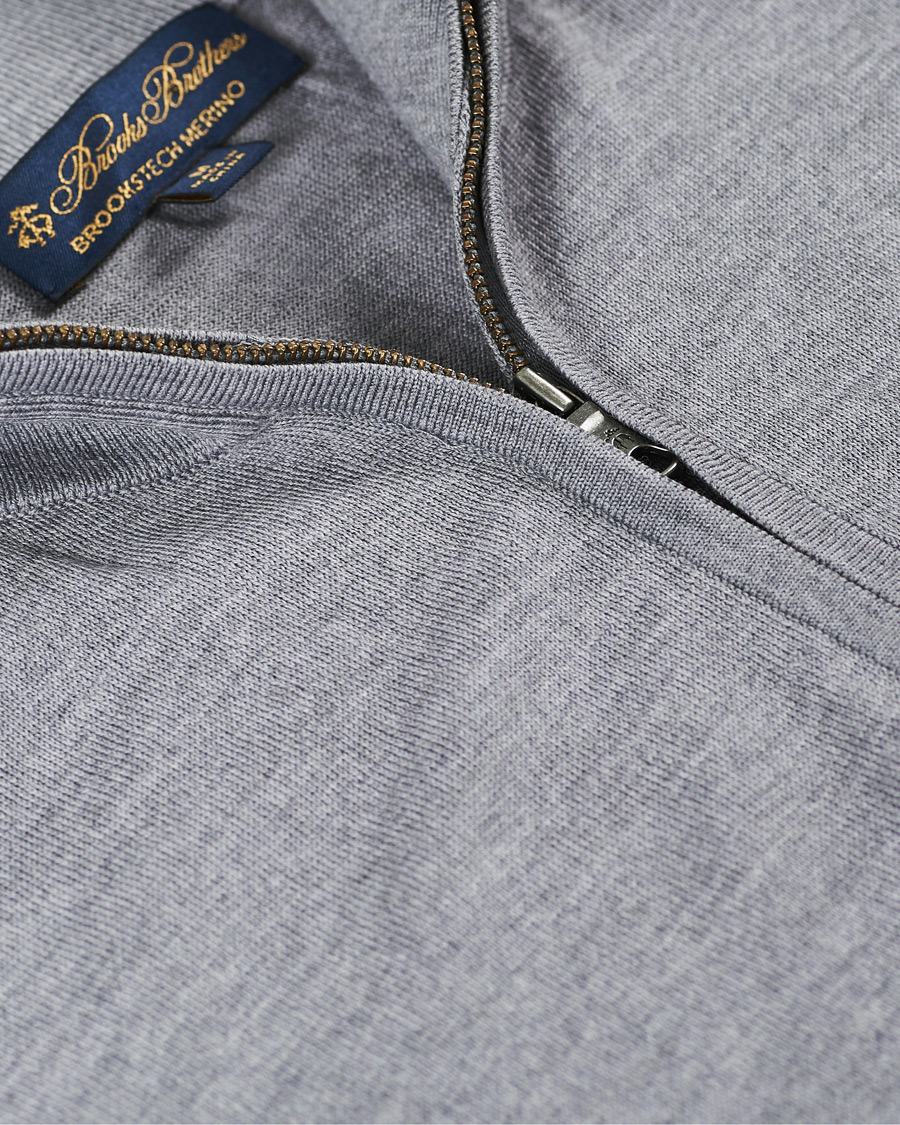 Herren | Pullover | Brooks Brothers | Washable Merino Wool Half Zip Heather Grey