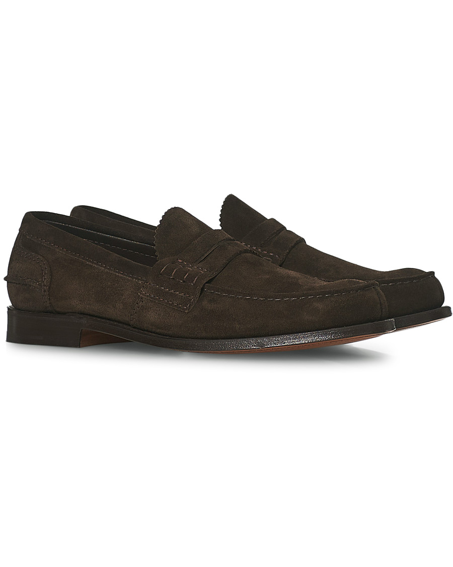 Herren | Church's Pembrey Suede Penny Loafers Dark Brown | Church's | Pembrey Suede Penny Loafers Dark Brown