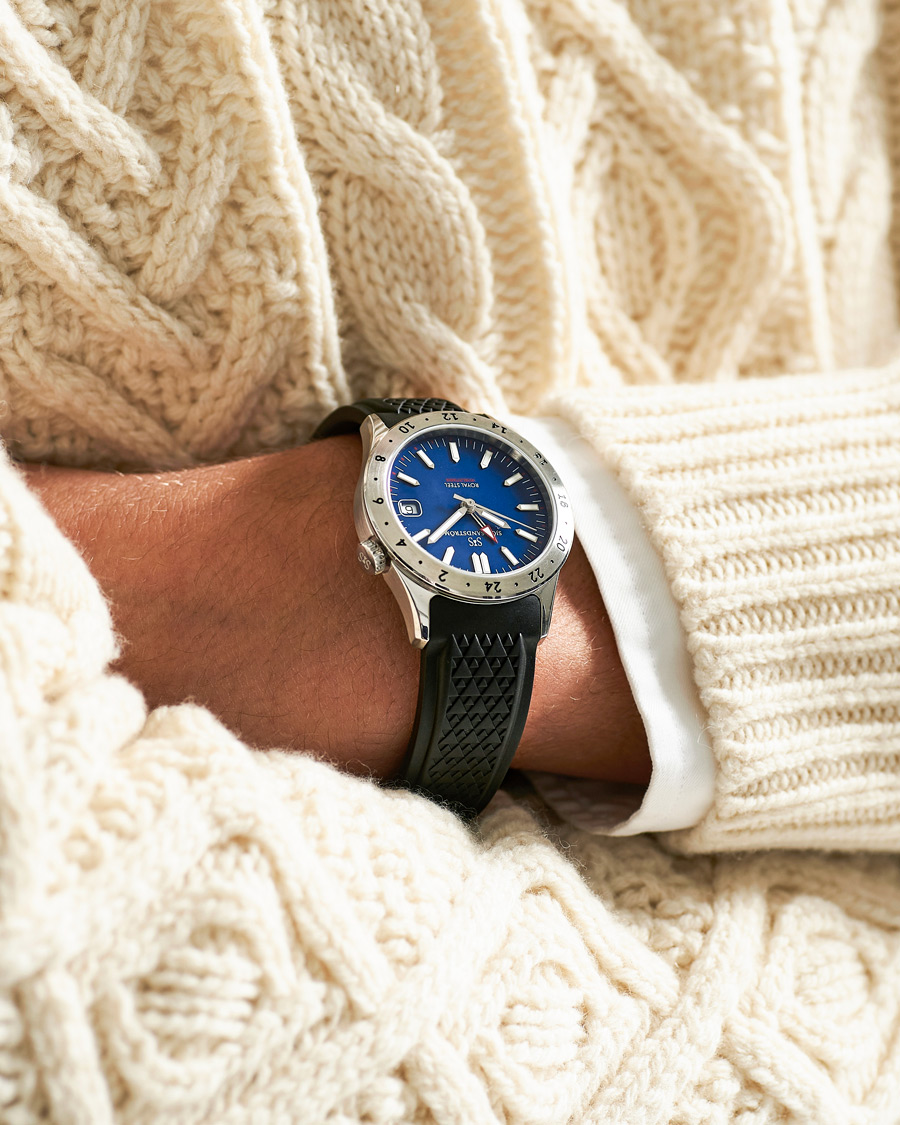 Herren | Fine watches | Sjöö Sandström | Royal Steel Worldtimer 36mm Blue with Rubber