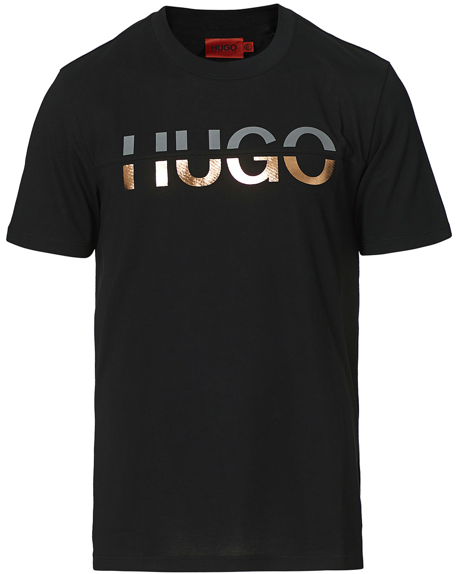Herren | T-Shirts | HUGO | Denghis Glossy Logo Crew Neck Tee Black