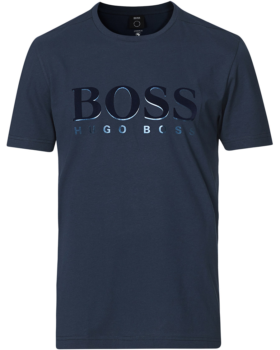 Herren | T-Shirts | BOSS GREEN | BOSS Athleisure Velour Logo Crew Neck Tee Navy