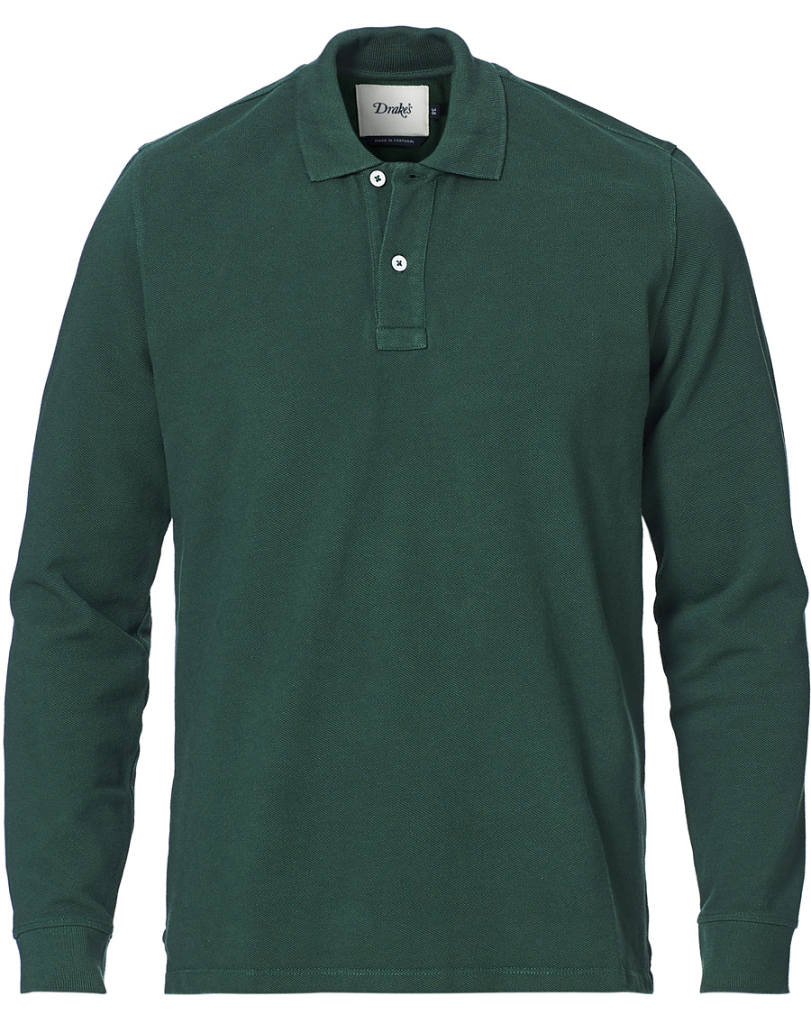 Herren | Pullover | Drake's | Long Sleeve Pique Polo New Forest Green