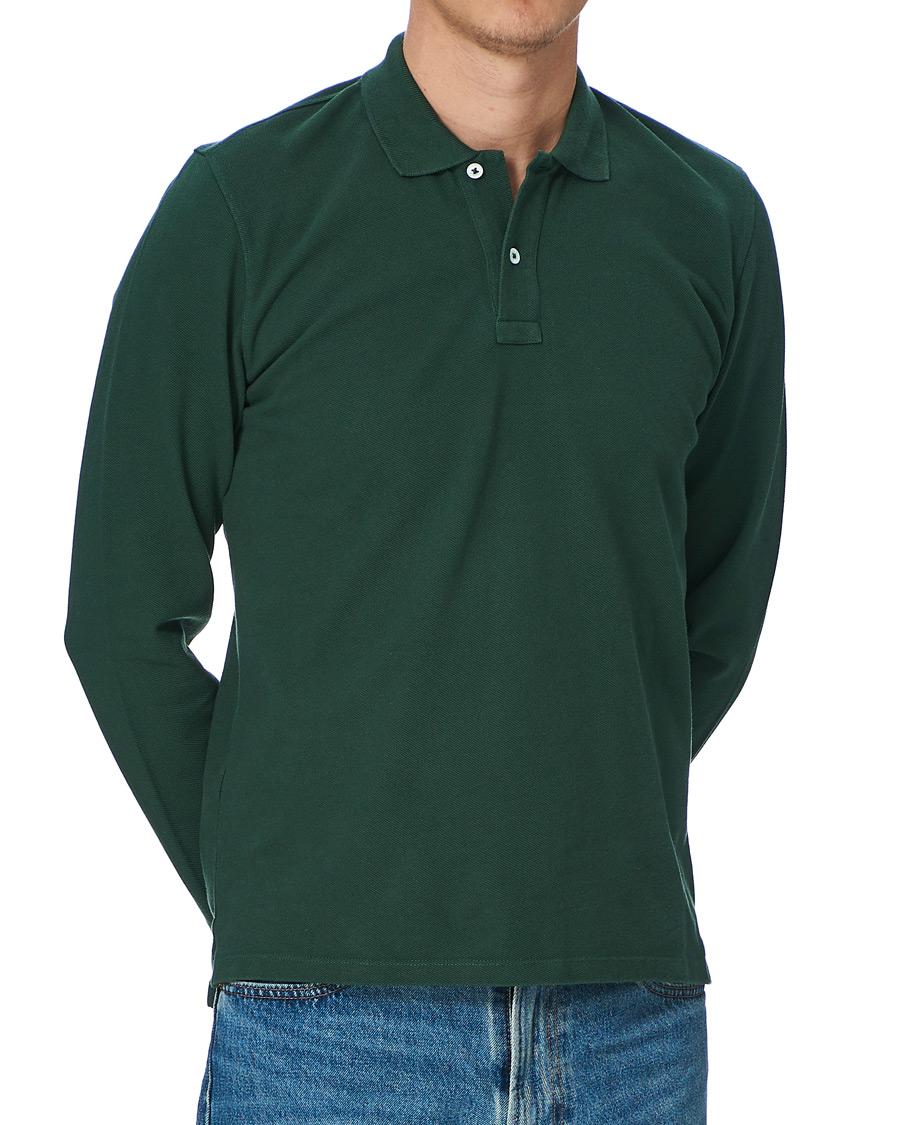 Herren | Pullover | Drake's | Long Sleeve Pique Polo New Forest Green