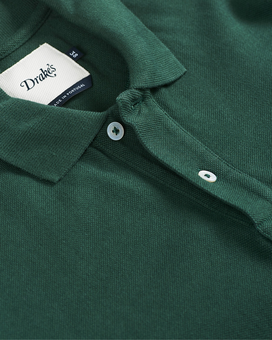 Herren | Pullover | Drake's | Long Sleeve Pique Polo New Forest Green