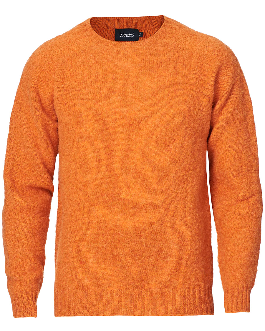 Herren | Pullover | Drake's | Shetland Crew Neck Jumper Orange Peel