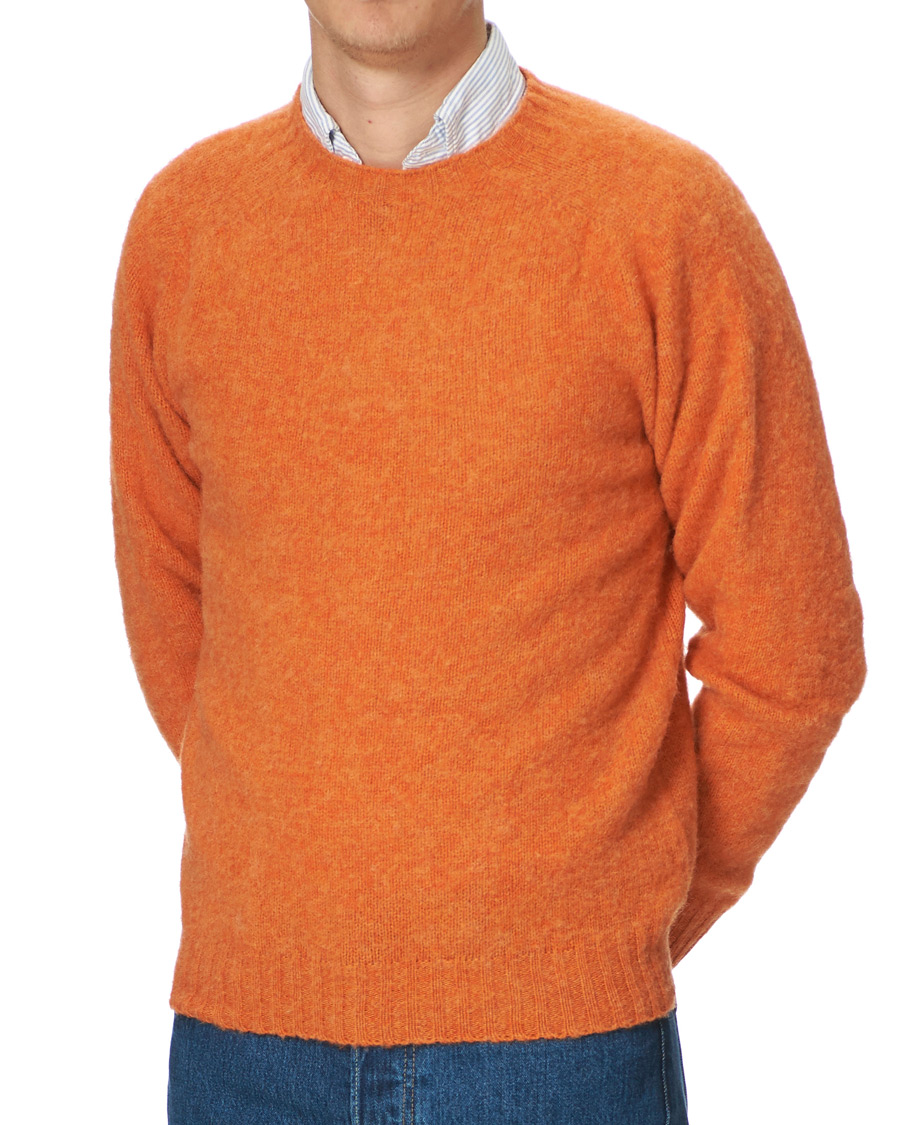 Herren | Pullover | Drake's | Shetland Crew Neck Jumper Orange Peel