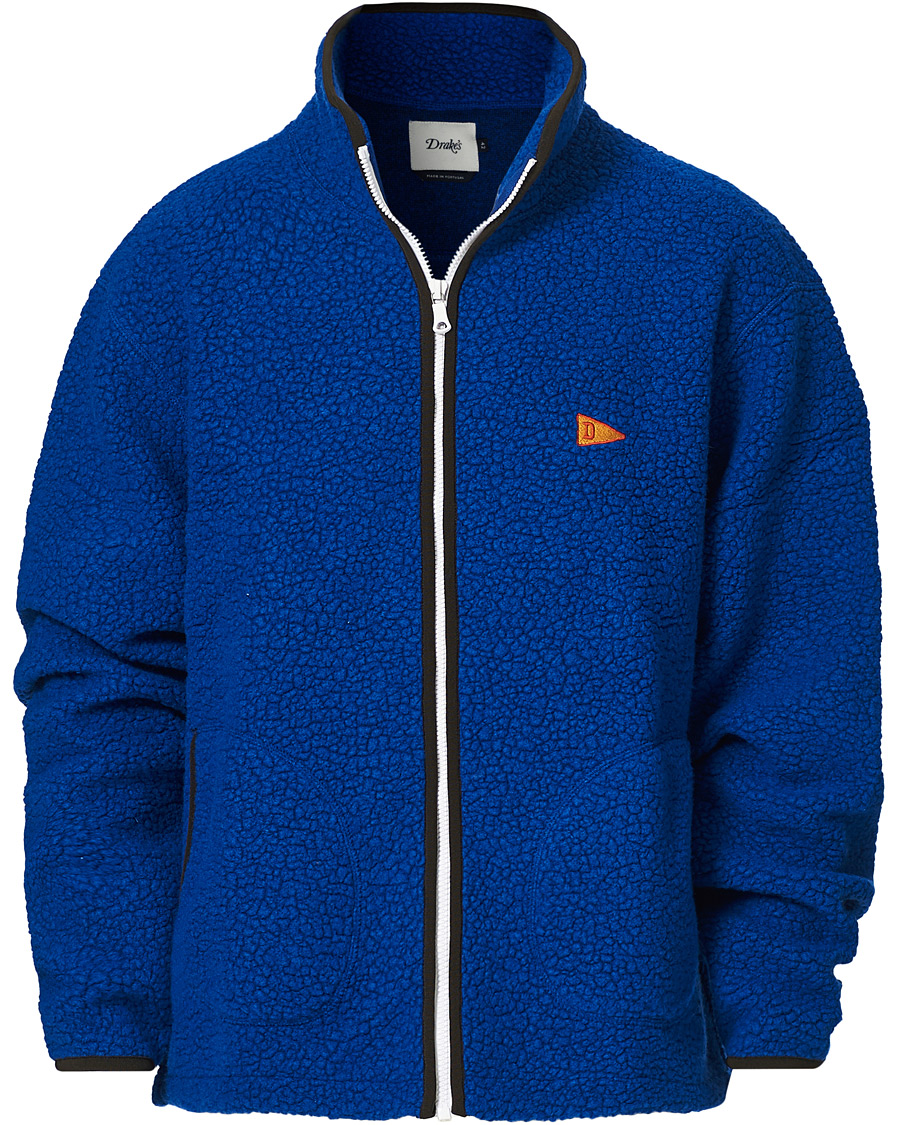 Herren | Pullover | Drake's | Rib BRib Bound Fleece Jacket Blue