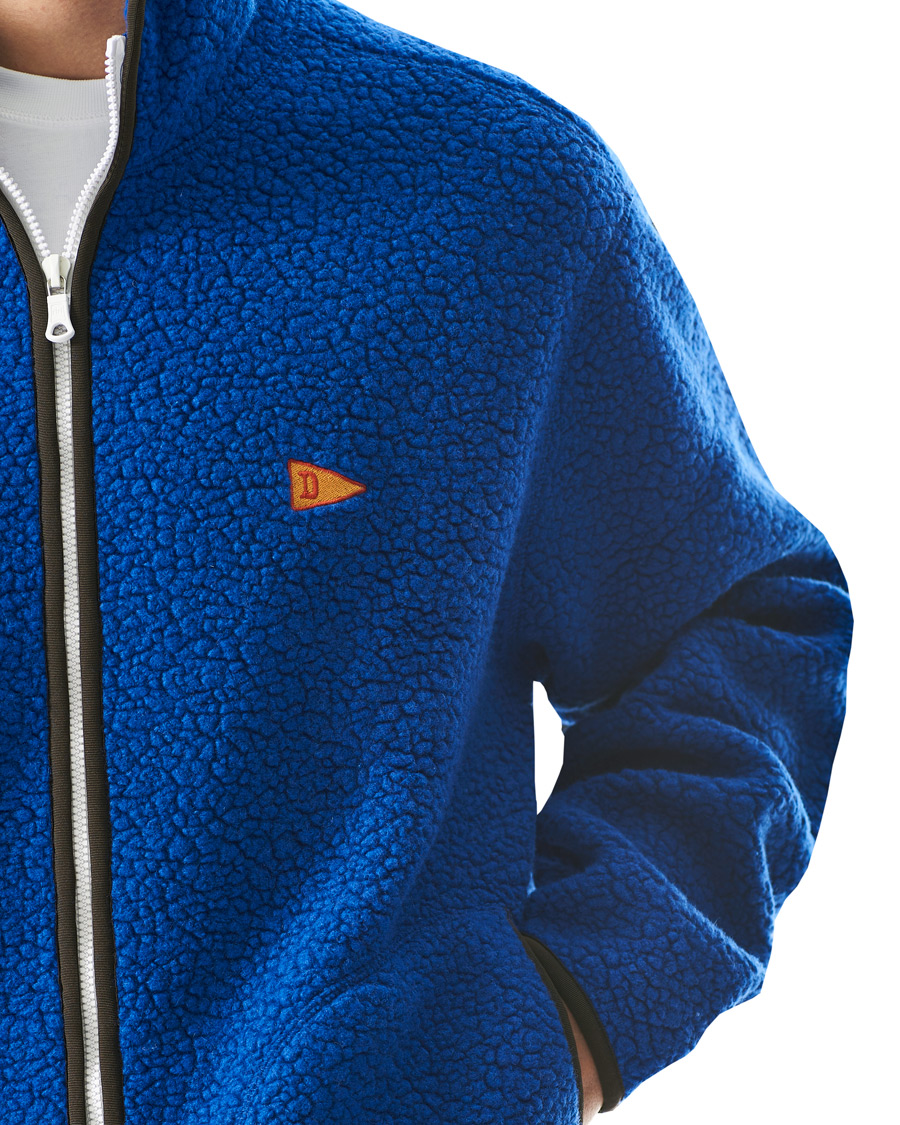 Herren | Pullover | Drake's | Rib BRib Bound Fleece Jacket Blue