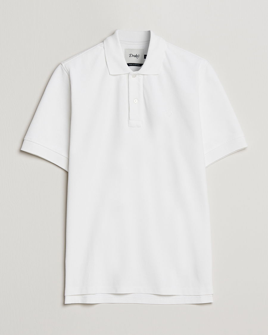 Herren | Kurzarm-Poloshirts | Drake's | Short Sleeve Pique Polo White