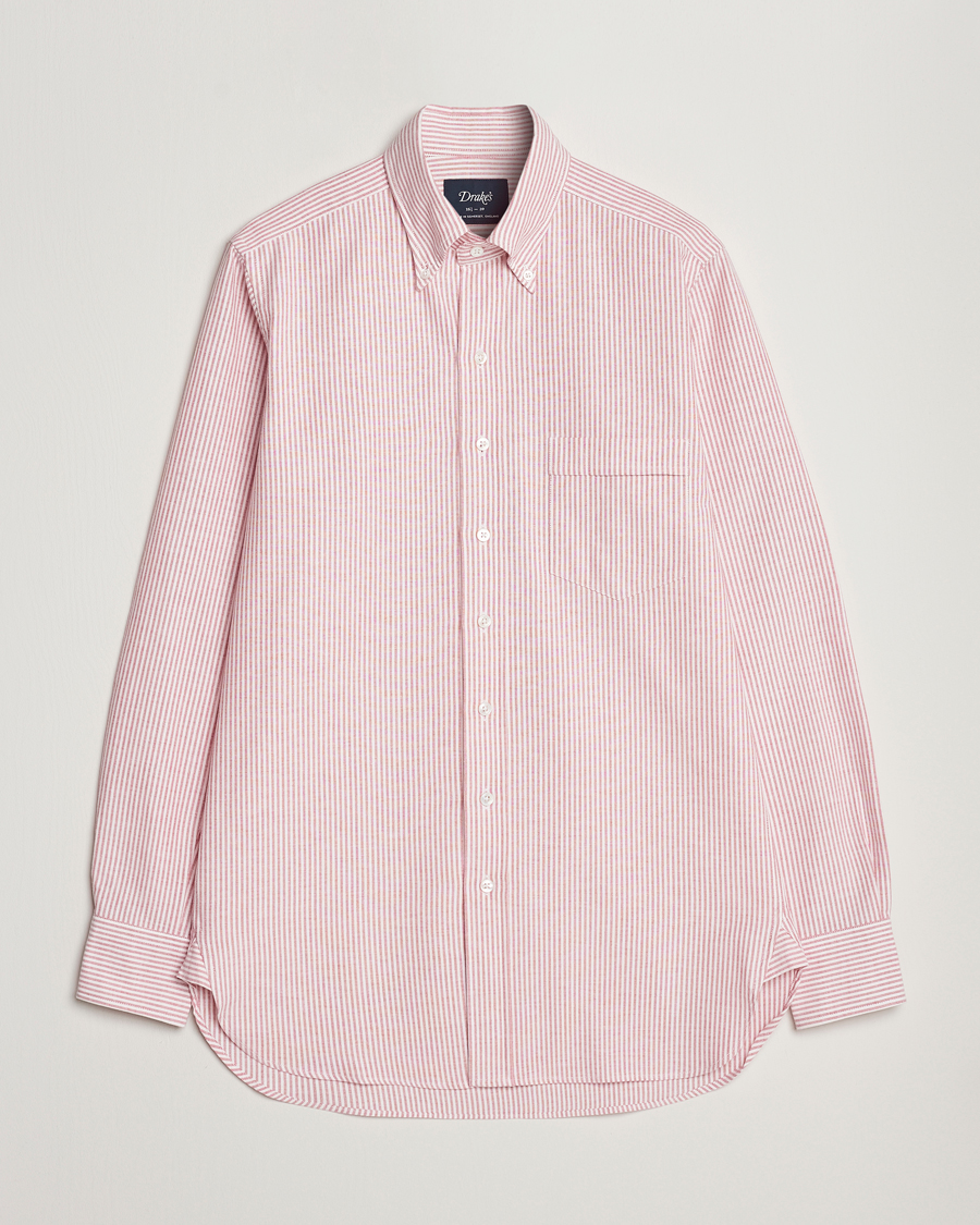 Herren | Hemden | Drake's | Striped Button Down Oxford Shirt White/Red