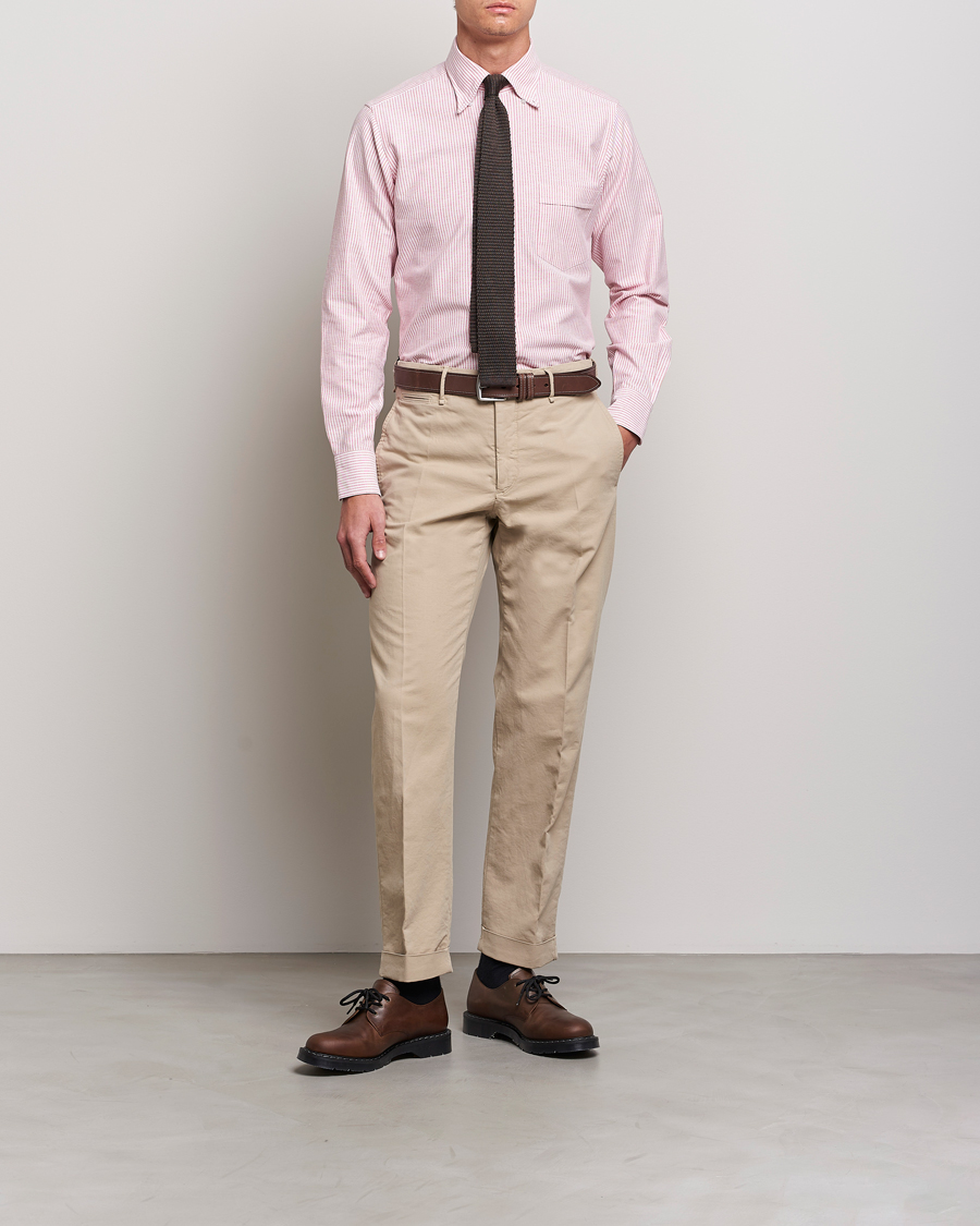 Herren | Hemden | Drake's | Striped Button Down Oxford Shirt White/Red