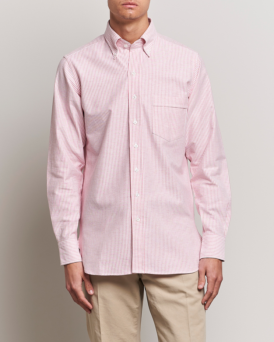 Herren | Hemden | Drake's | Striped Button Down Oxford Shirt White/Red