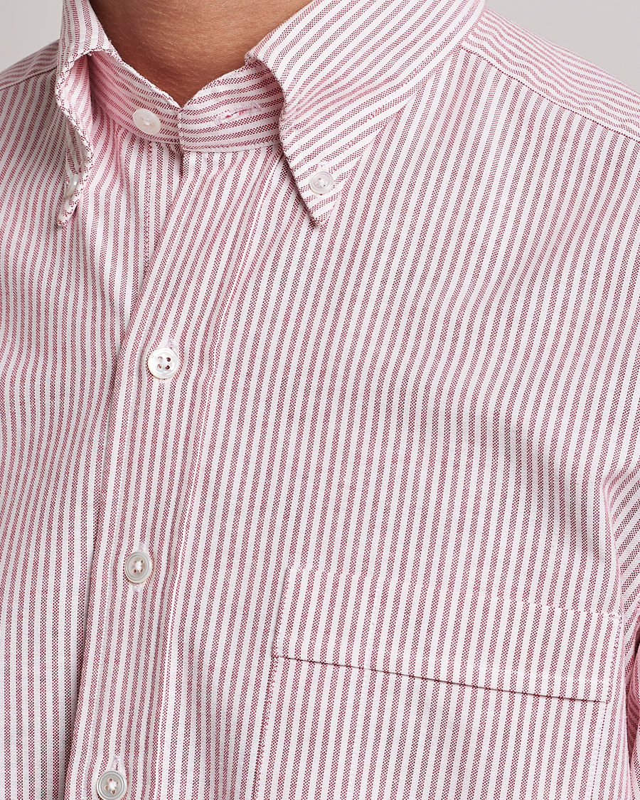 Herren | Hemden | Drake's | Striped Button Down Oxford Shirt White/Red