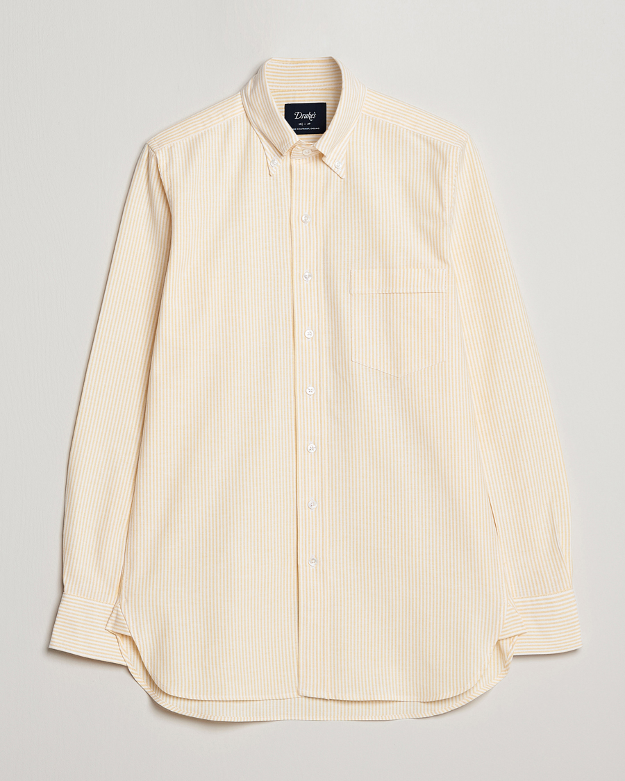 Herren | Hemden | Drake's | Striped Button Down Oxford Shirt White/Yellow