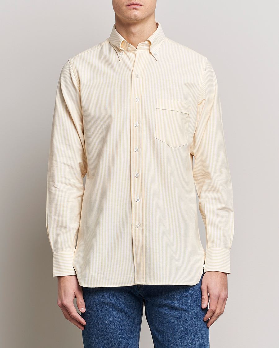 Herren | Oxfordhemden | Drake's | Striped Button Down Oxford Shirt White/Yellow