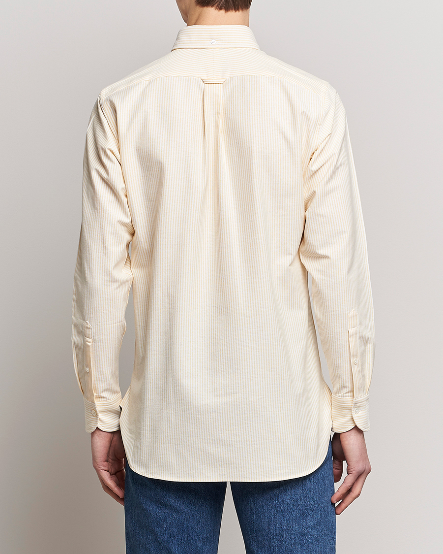 Herren | Hemden | Drake's | Striped Button Down Oxford Shirt White/Yellow